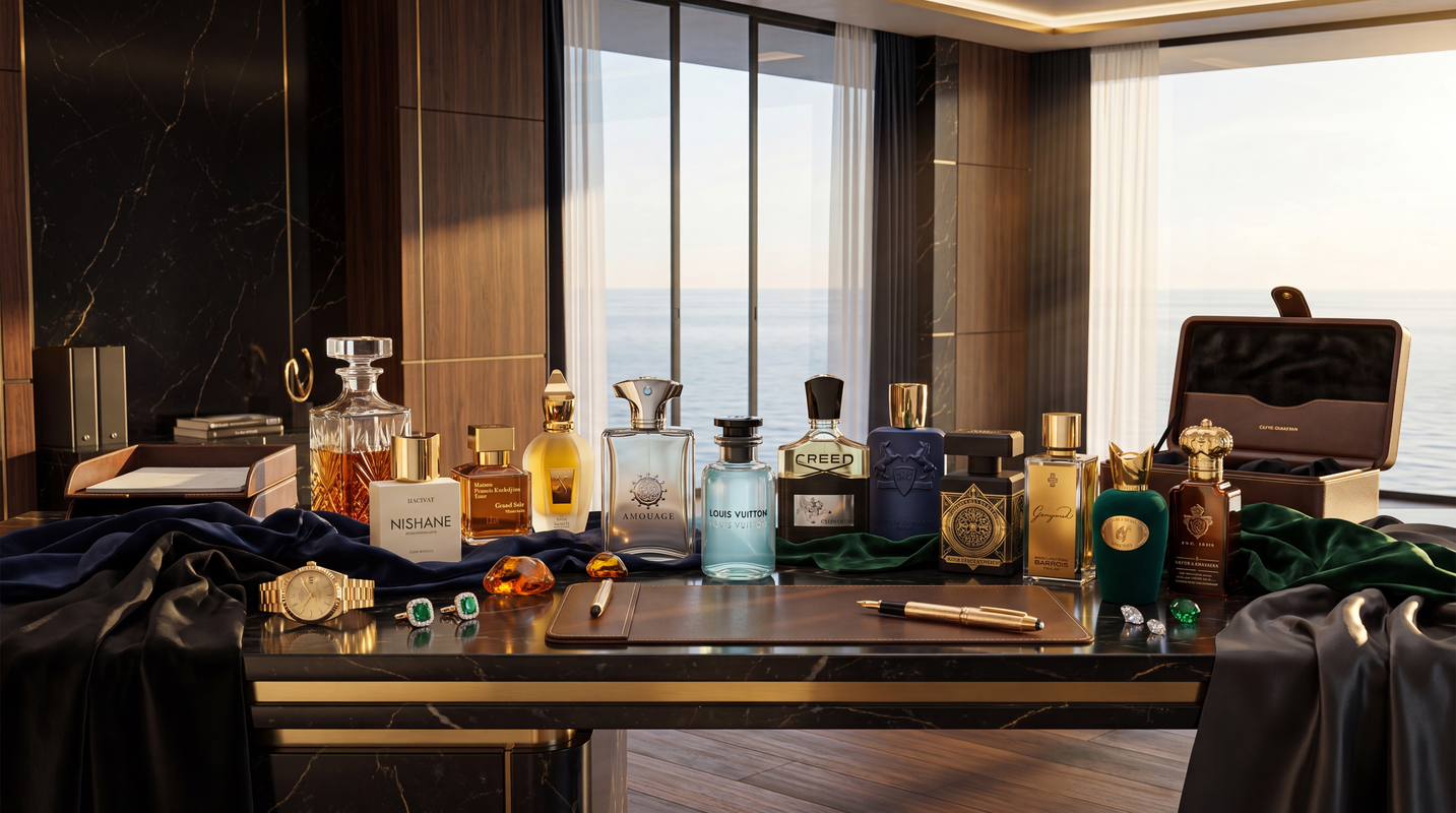 Best men’s niche perfumes displayed in an elegant luxury fragrance collection